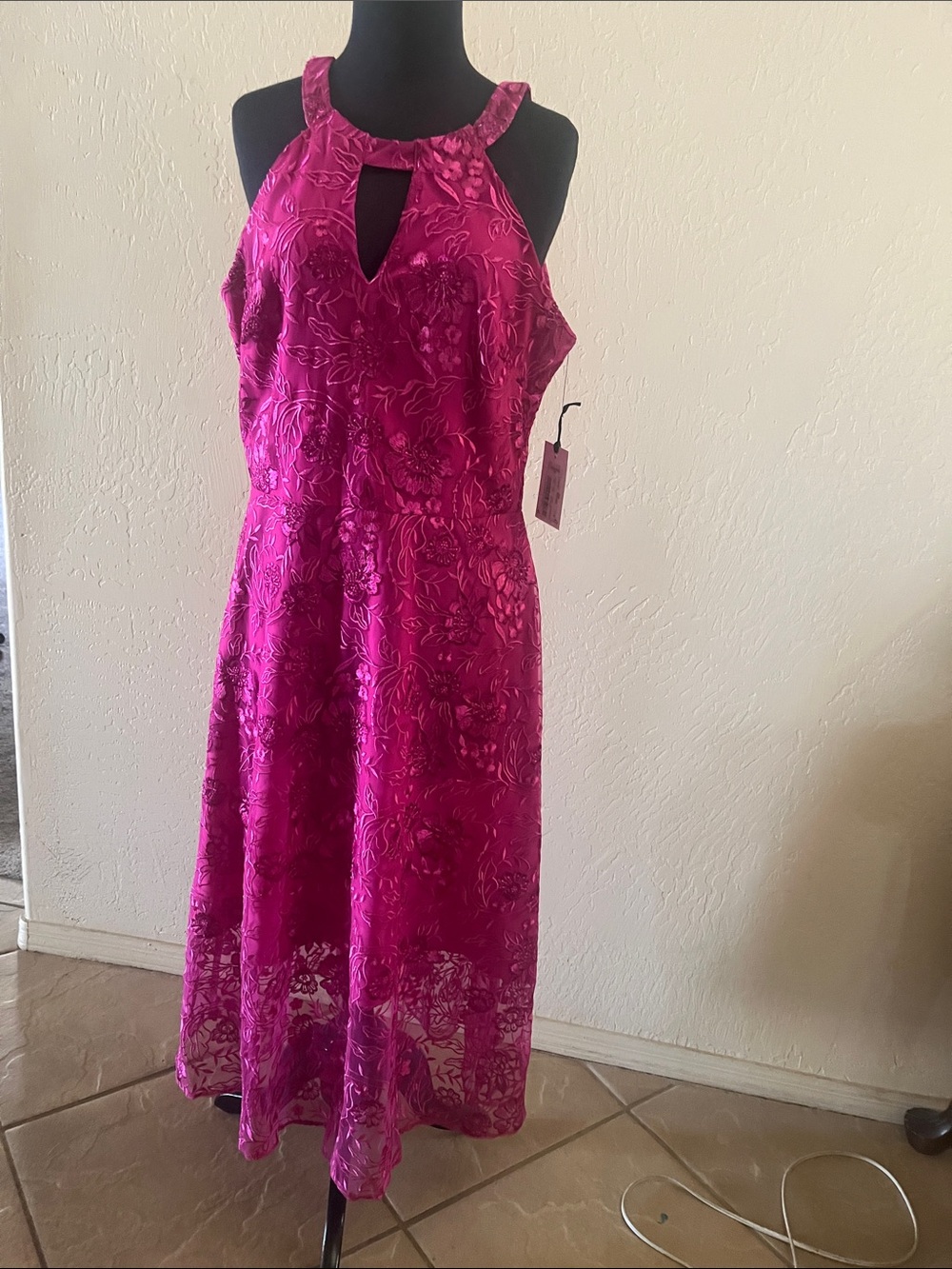 Kensie Fuchsia Floral Halter Midi Dress